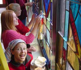 Saint George's Youth Group Cleaning the Narthex Windows